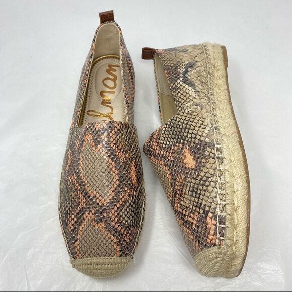 SAM EDELMAN Khloe Reptile Print Leather Espadrille Slip-On Loafer Skimmer Shoe - Picture 4 of 13